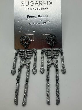BaubleBar Silver Crystal Skeleton Drop Earrings